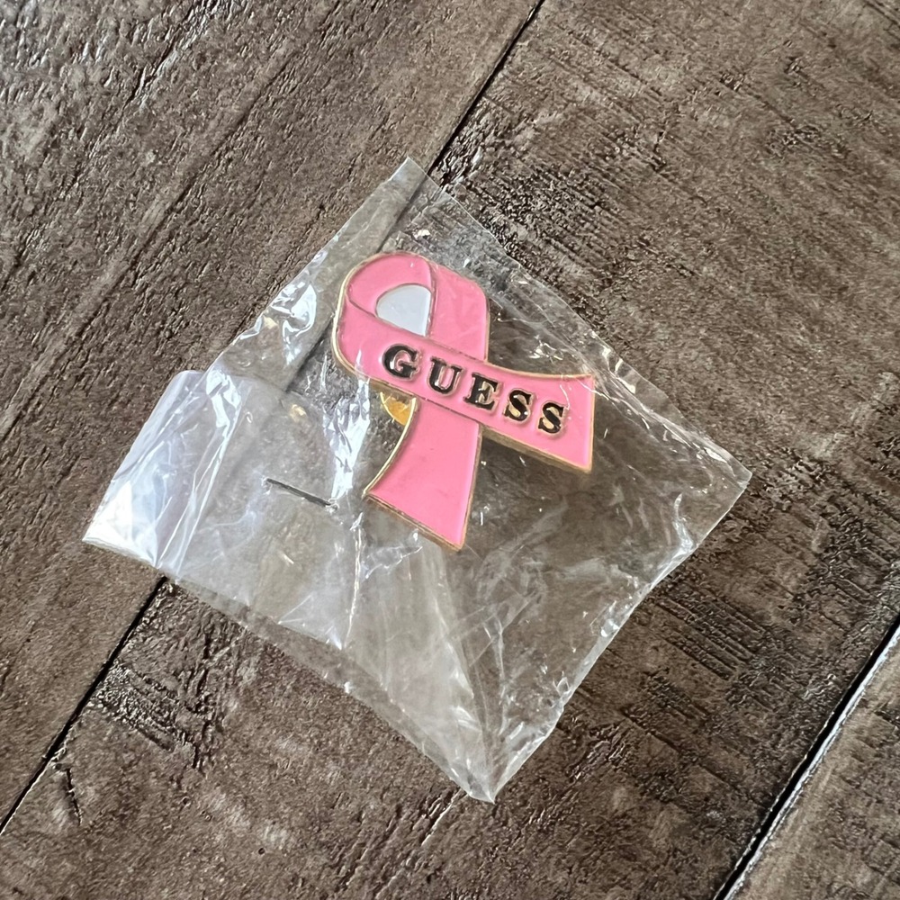 Guess Pink Ribbon Breast Cancer Awareness Pin OS Pink Gold Enamel Logo